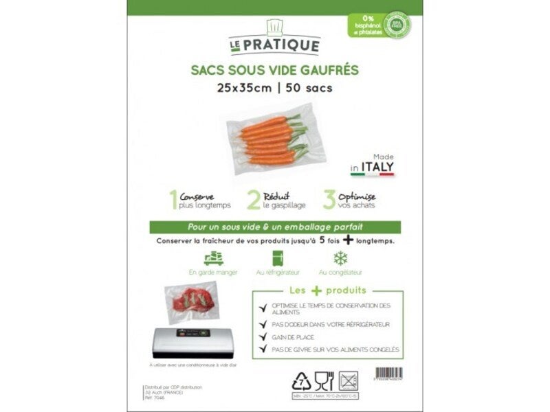 Les produits   Emballage alimentaire - Sachets sous vide  gaufrés 20 x 30 cm (50 sacs)