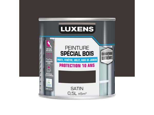 Peinture Bois Extérieur / Intérieur Luxens, Marron Satiné 0.5 L