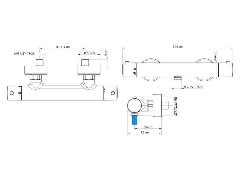 Mitigeur thermostatique de baignoire chromé chromé, SENSEA Loa