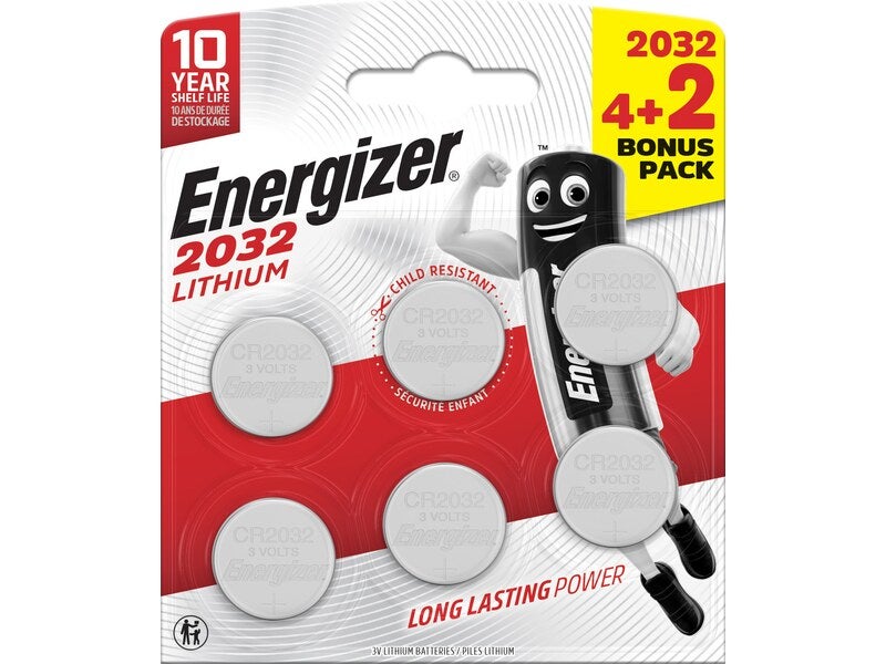 Pile bouton lithium Energizer 2032 3 V, lot de 6 (DL2032/CR2032