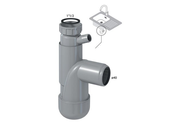 Siphon CONNECTIC bi-matière avec joints intégrés et prise machine à laver  ou trop plein, pour tout type d'évier 