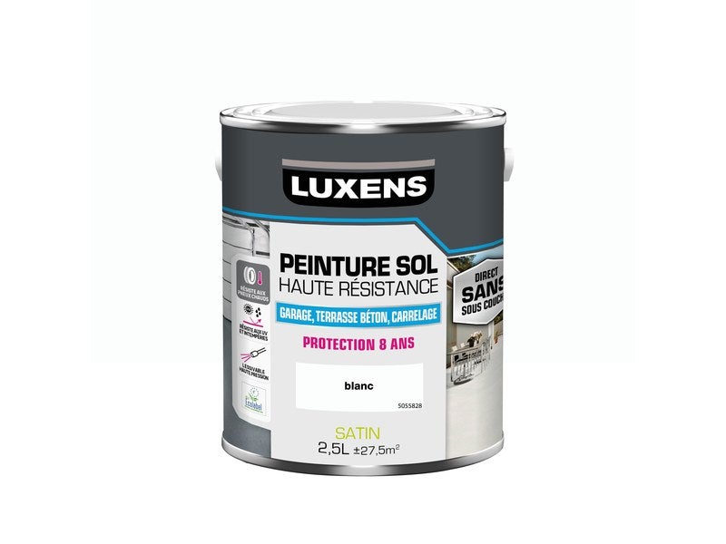 Peinture pour sol garage béton et carrelage haute resistance, LUXENS, 0.5 L  blanc satiné